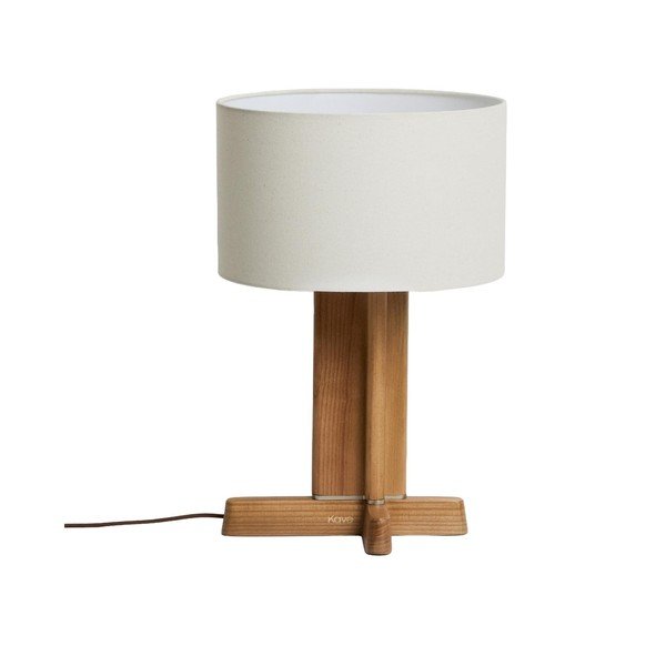 Fehér-barna kaucsukfa asztali lámpa textil búrával (magasság 48 cm) Niani – Kave Home