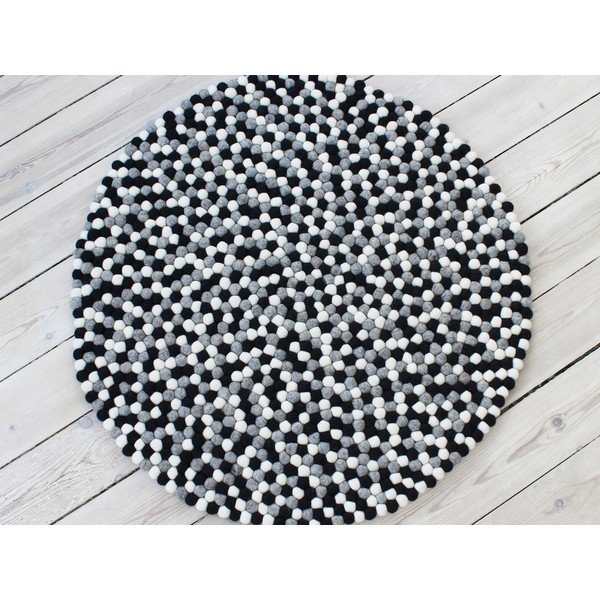 Ball Rugs fekete-fehér gyapjú golyószőnyeg, ⌀ 120 cm - Wooldot-image-1