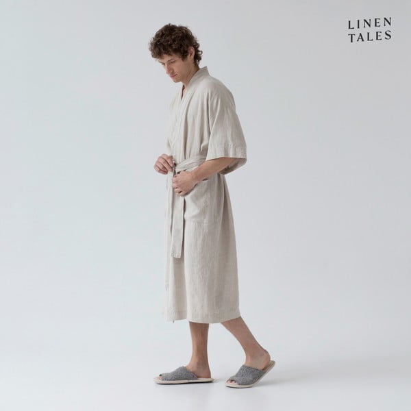 Bézs len fürdőköpeny L/XL Summer – Linen Tales-image-2