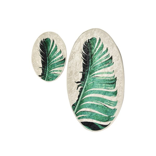 Zöld-bézs fürdőszobai kilépő szett 2 db-os 60x100 cm Floret – Foutastic-image-4