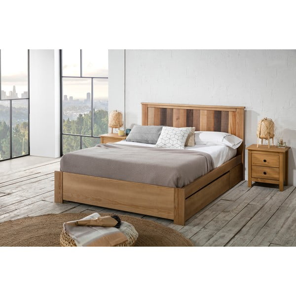 Natúr színű franciaágy ágyráccsal 140x190 cm Maude – Marckeric-image-1