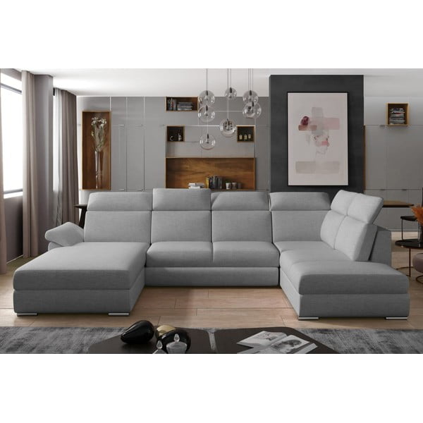Világosszürke kinyitható sarokkanapé (jobb oldali-U alakú) Evanell – ELTAP-image-1