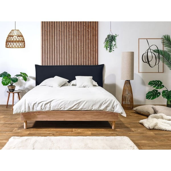 Sötétkék-natúr színű franciaágy ágyráccsal 160x200 cm Charlie – Bobochic Paris-image-2