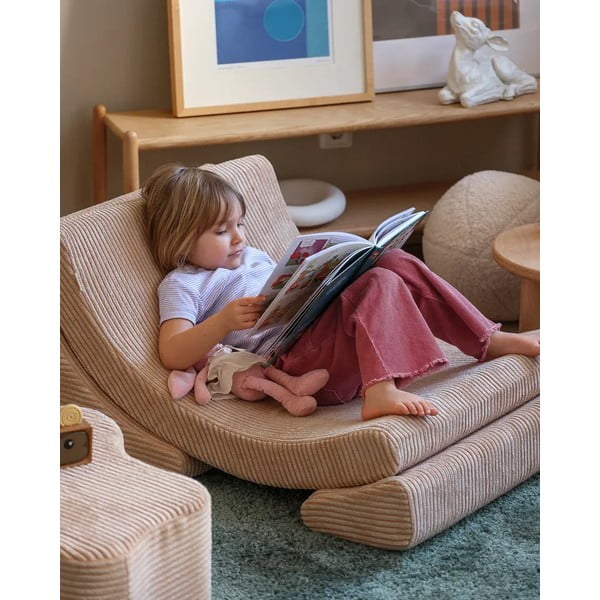 Világosbarna kordbársony gyerek fotel Moon – Wigiwama-image-1
