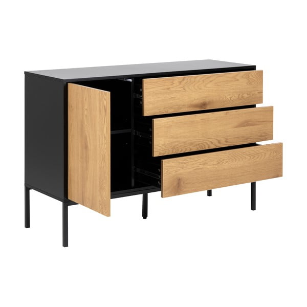 Fekete-natúr színű alacsony komód tölgyfa dekorral 120x82 cm Seaford – Actona-image-3