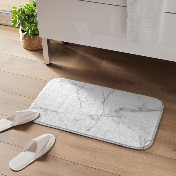 Fehér-szürke textil fürdőszobai kilépő 45x75 cm Marbre – douceur d'intérieur-image-1