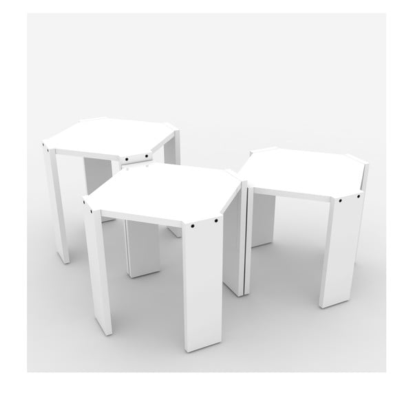 Rafevi Hansel 3 db egymásba rakható fehér tárolóasztal