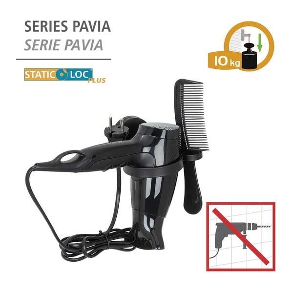 Static-Loc® Pavia fekete fali hajszárító tartó - Wenko-image-3