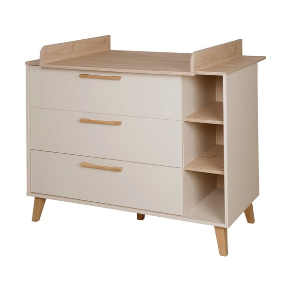 Krémszínű-natúr színű gyerek komód pelenkázó feltéttel, tölgyfa dekorral 117x103x78 cm Jil – Roba-image-2