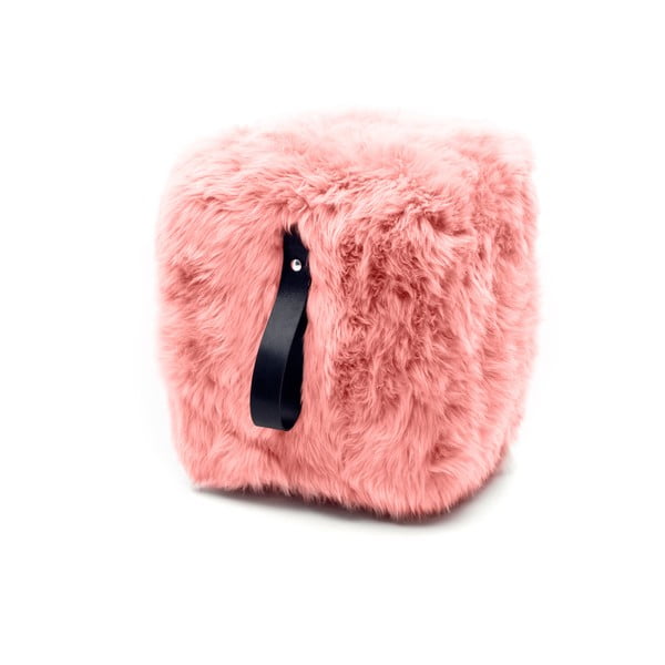 Rózsaszín bárányszőrme puff fekete fogantyúval, 45 x 45 cm - Royal Dream