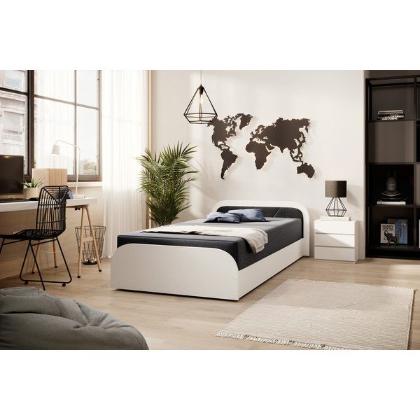 Fehér-sötétszürke kárpitozott-forgácslemez ágyneműtartós egyszemélyes ágy matraccal 80x190 cm Parys – ELTAP-image-3