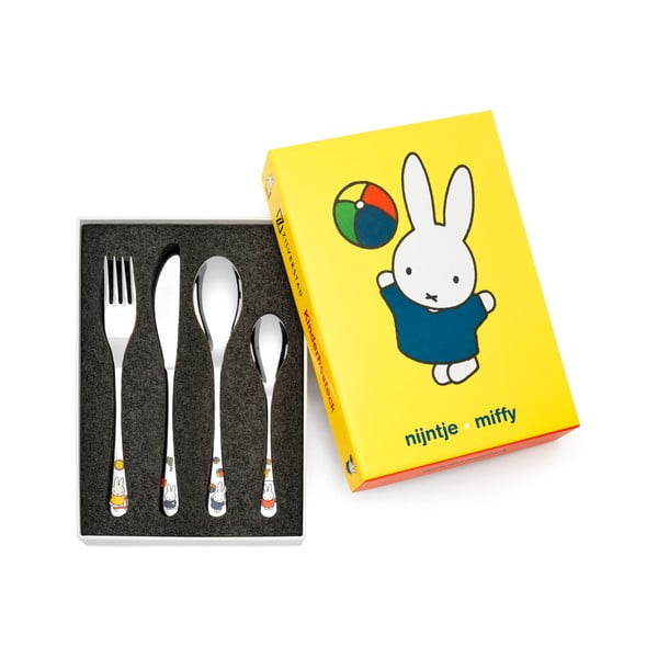 Ezüstszínű rozsdamentes acél gyerek evőeszköz 4 db-os Miffy – Zilverstad
