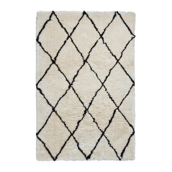 Morocco krémfehér szőnyeg fekete részletekkel, 150 x 230 cm - Think Rugs