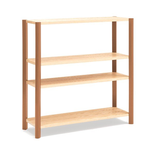 Téglavörös-világos natúr színű polcos állvány tölgyfa dekorral 126x128x43 cm Bona – Teulat-image-2