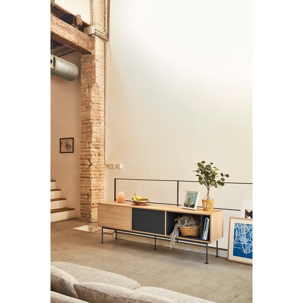 Yoko antracitszürke TV-állvány tölgyfa dekorral - Teulat-image-1