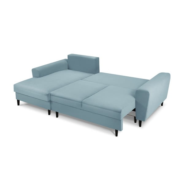 Világoskék kordbársony kinyitható tárolóhelyes sarokkanapé (bal oldali-heverő résszel) Kyoto – Cosmopolitan Design-image-2