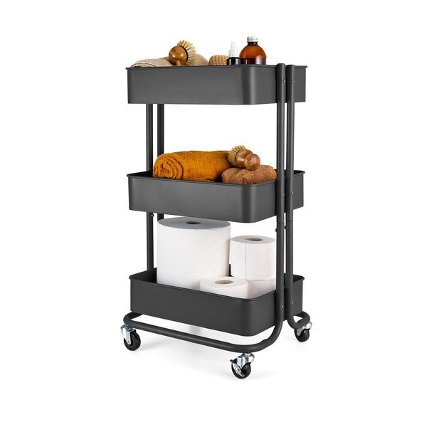 Fekete fém gurulós polcos állvány 43x35 cm Grena – Compactor-image-3