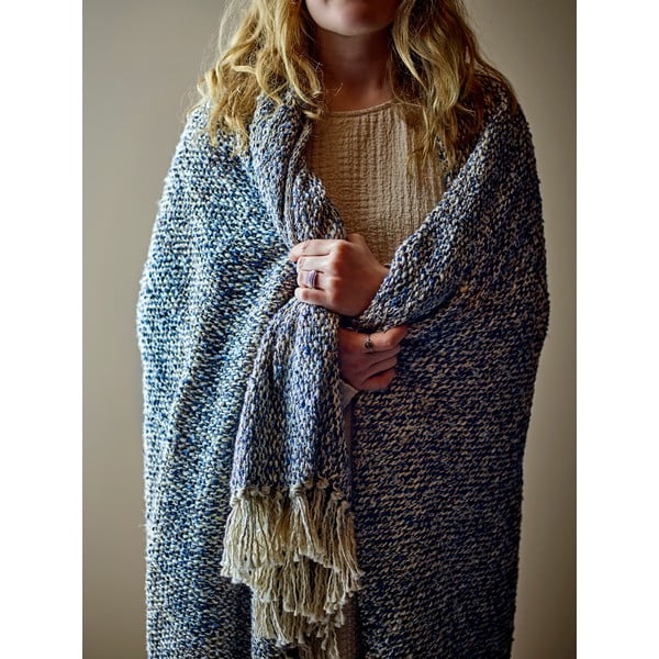 Szürkéskék lenkeverék takaró 130x160 cm Ocean – Bloomingville-image-1