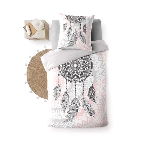 Fehér-rózsaszín egyszemélyes pamut ágyneműhuzat 140x200 cm Namaste – douceur d'intérieur-image-2