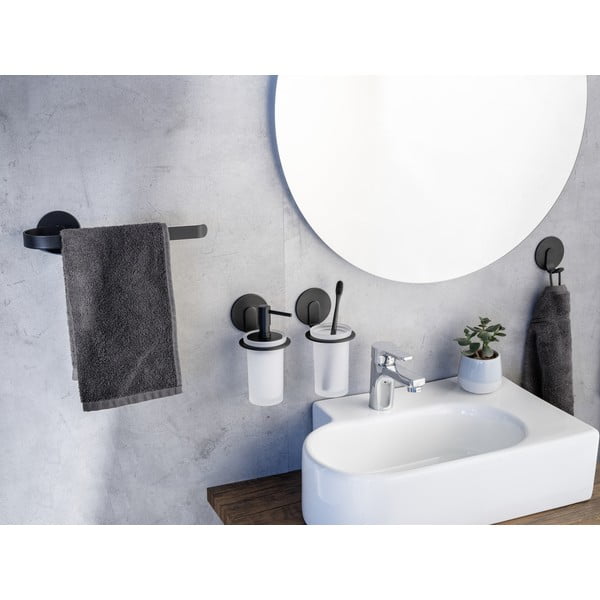 Matt fekete öntapadós fém törölközőtartó Bivio – Wenko-image-2