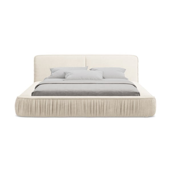 Krémszínű kárpitozott ágyneműtartós franciaágy ágyráccsal 160x200 cm Keoni – Makamii-image-4