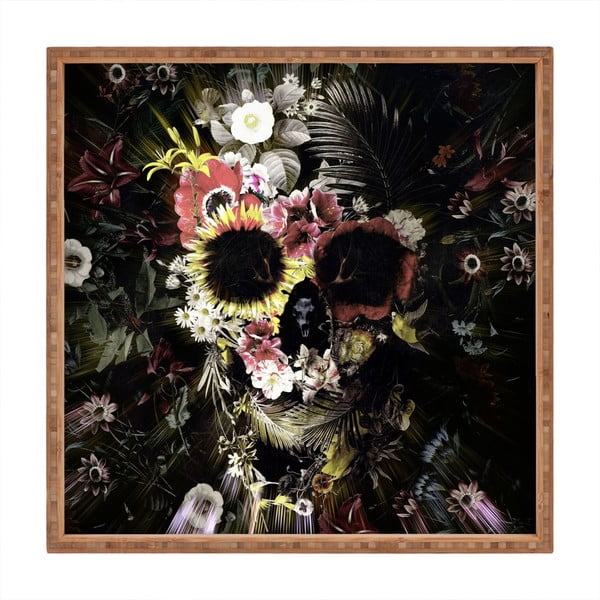Flowery Skull dekoratív fatálca, 40 x 40 cm
