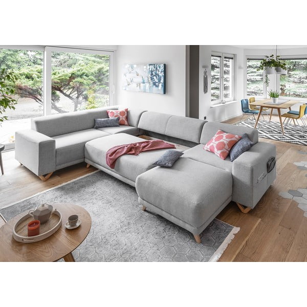 Világosszürke kinyitható-tárolóhelyes sarokkanapé (bal oldali-U alakú) Classy Sophie – Miuform-image-4