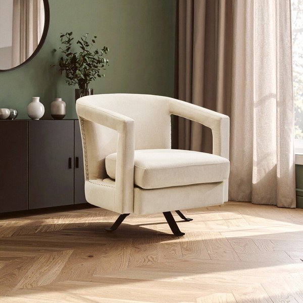 Bézs forgó bársony fotel Hestia – Premier Housewares-image-1