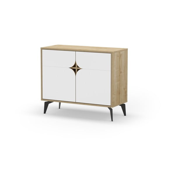 Fehér-natúr színű szekrény tölgyfa dekorral 95x79 cm Nola – Marckeric-image-2