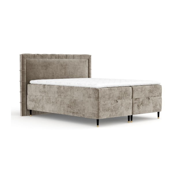 Bézs ágyneműtartós boxspring ágy 160x200 cm Voyage – Maison de Rêve