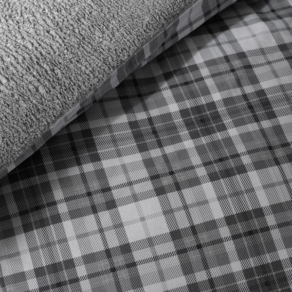 Szürke egyszemélyes sherpa ágyneműhuzat 135x200 cm Cosy Sherpa Check – Catherine Lansfield-image-4
