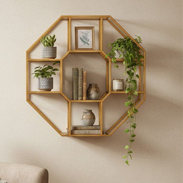 Natúr színű többszintes fém fali polc 92 cm Zariah – Premier Housewares-image-2