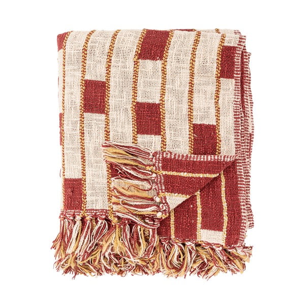 Piros-bézs pamutkeverék takaró 130x160 cm Cang – Bloomingville-image-3