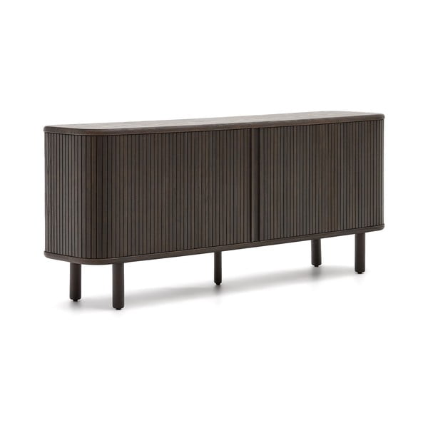 Sötétbarna alacsony komód tolóajtóval, kőrisfa dekorral 180x75 cm Mailen – Kave Home-image-4