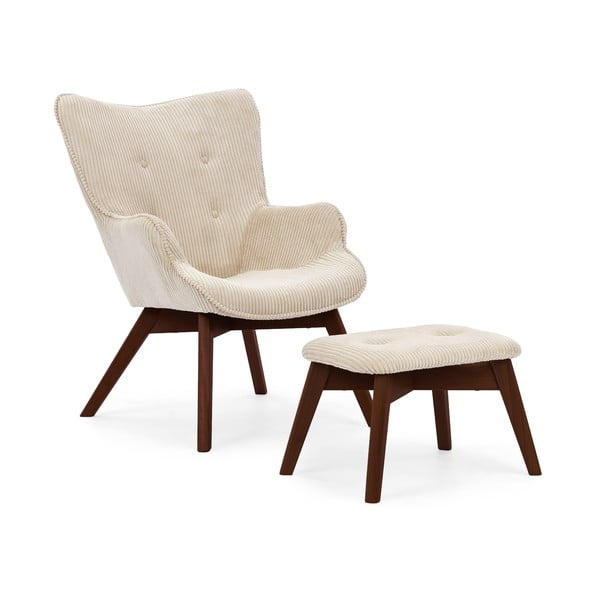 Bézs kordbársony fotel lábtartóval Niko – Ropez