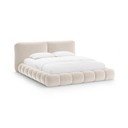 Elefántcsont színű kárpitozott ágyneműtartós franciaágy ágyráccsal 200x200 cm Solange – Micadoni 