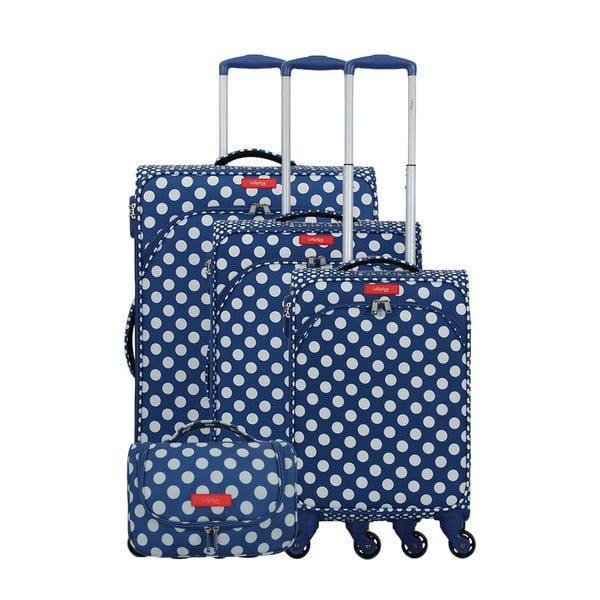 3 db kék négykerekes bőrönd és 1 db kozmetikai táska - Lollipops