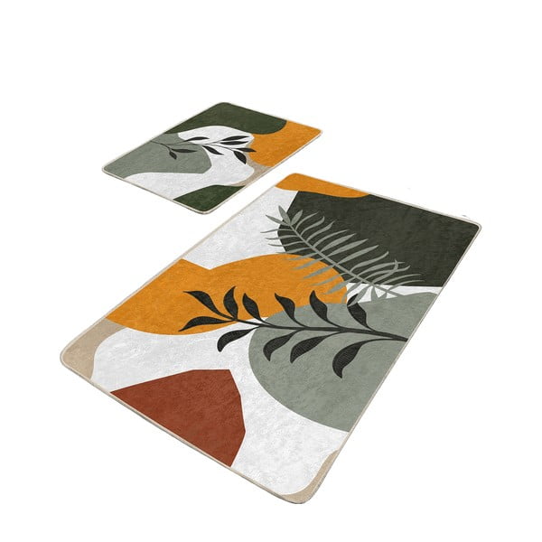 Zöld bársony fürdőszobai kilépő szett 2 db-os 60x100 cm Illustrated Autumn – Mila Home