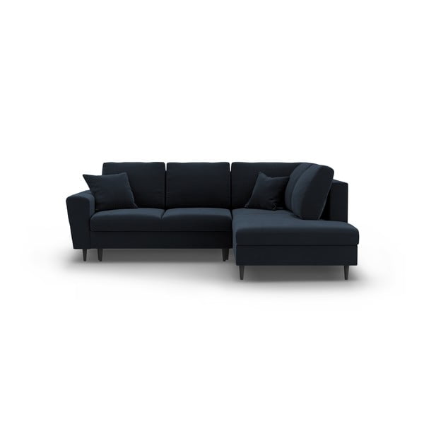 Sötétkék bársony kinyitható tárolóhelyes sarokkanapé (jobb oldali-L alakú) Kyoto – Cosmopolitan Design