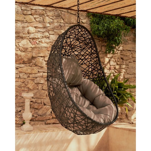 Sötétszürke műrattan kerti függőfotel Florina – Kave Home-image-1