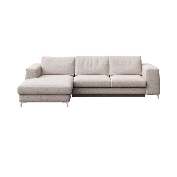 Világosszürke buklé kinyitható tárolóhelyes sarokkanapé (bal oldali-heverő résszel) Rene – Rodier