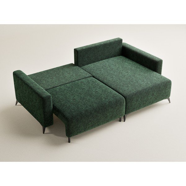 Sötétzöld zsenília kinyitható-tárolóhelyes sarokkanapé (jobb oldali-heverő résszel) Leon – Maison de Rêve-image-3