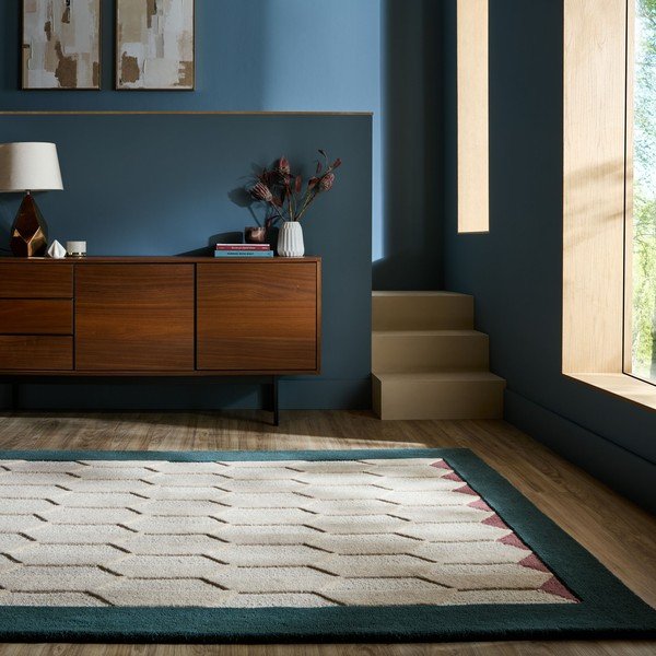 Natúr színű-kékeszöld kézi szövésű gyapjú szőnyeg 200x290 cm Apex Border Wool – Flair Rugs-image-1