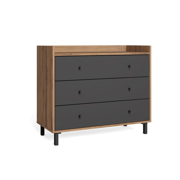 Szürke alacsony komód diófa dekorral 92x75 cm Malta - Marckeric-image-1