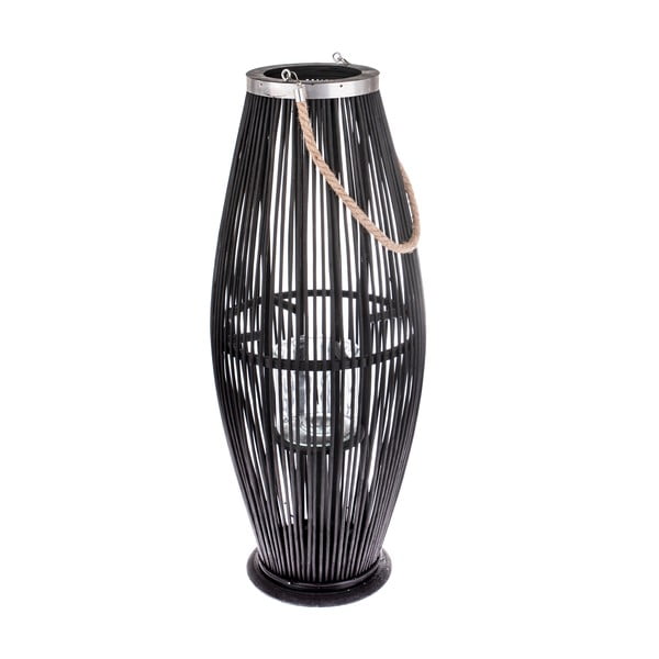 Fekete üveg lámpa bambusz szerkezettel, magasság 71 cm - Dakls