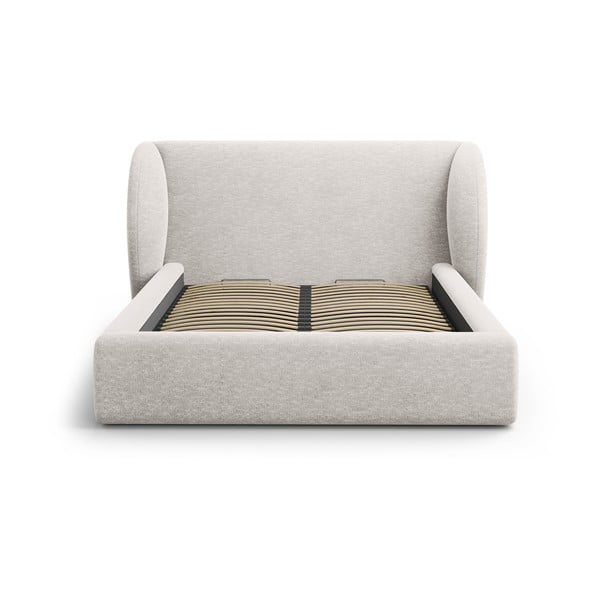 Világosszürke kárpitozott ágyneműtartós franciaágy ágyráccsal 200x200 cm Miley – Micadoni -image-3