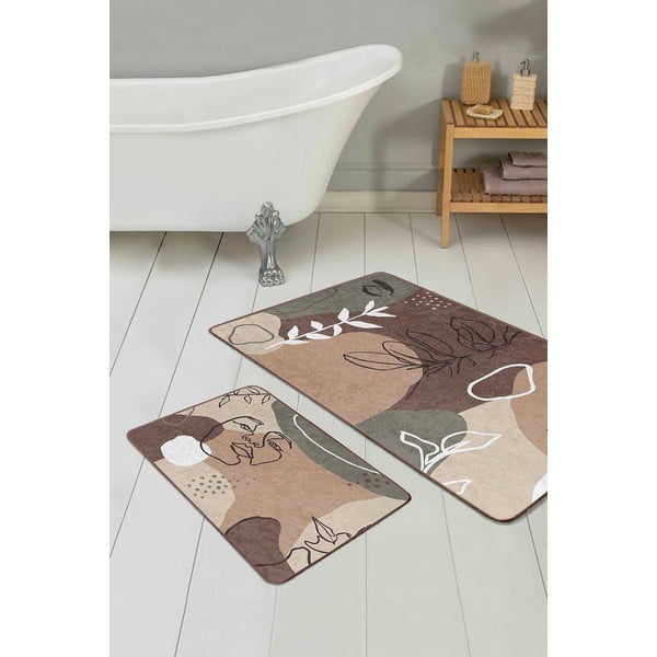 Barna bársony fürdőszobai kilépő szett 2 db-os 60x100 cm Abstract Faces – Mila Home-image-1