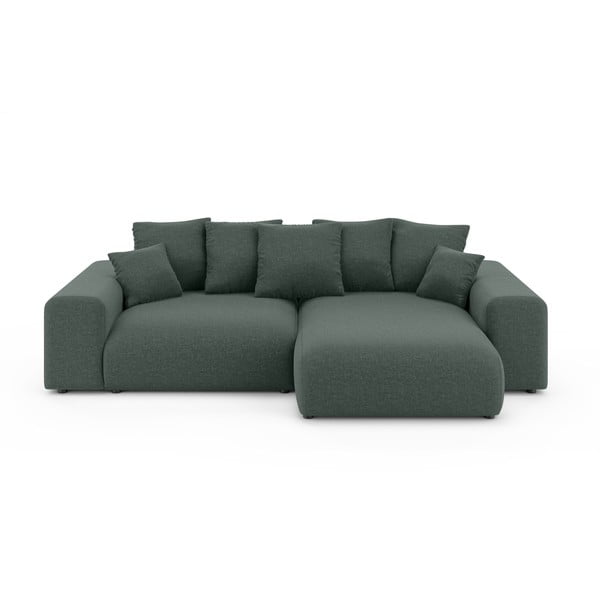 Sötétzöld kinyitható tárolóhelyes sarokkanapé (variálható sarok) Luma – Ropez