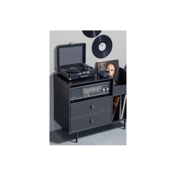 Fekete borovi fenyő lemezjátszó tartó szekrény 90x73 cm Jackson - WOOOD-image-3