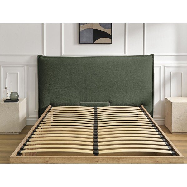 Zöld kárpitozott kárpitozott-forgácslemez ágyneműtartós franciaágy ágyráccsal 160x200 cm Charlie – Bobochic Paris-image-4